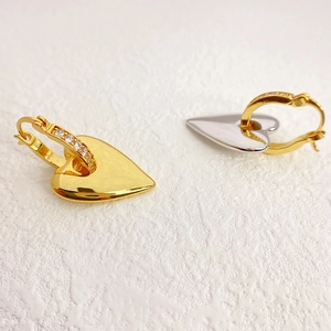 Heart Drop Earrings 18K Gold Plated Brass Zirconia Inlaid Hoops Fashion Jewelry For Women