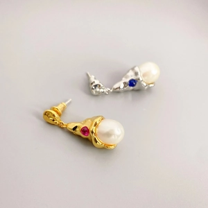 Vintage Irregular Lava Metal Conch Drop Earrings With 925 Sterling Silver Earring Post Elegant Freshwater Pearl Earrings