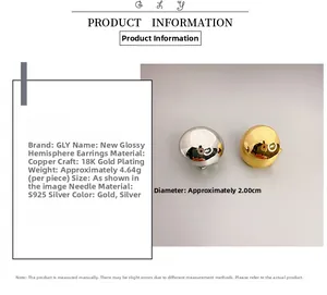 Close-up of polished dome studs with S925 silver needles and 18K gold plating