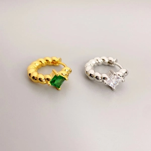 Square Zircon Huggie Hoop Earrings Copper 18K Gold Plated Twisted Rope Texture Vintage Street Style For Women