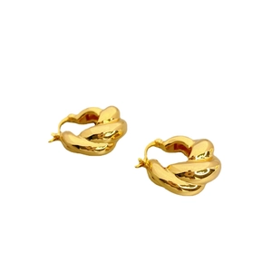 Polished gold twisted hoop earrings with a minimalist double strand geometric design