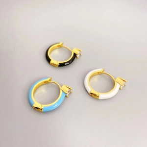 Boucles D'oreilles Créoles En Cuivre Pour Femmes Avec Émail Plaqué Or 18 Carats Zircone Cubique Ronde Bijoux Huggie