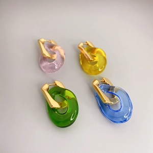 Boucles D'oreilles Créoles En Cuivre En Forme De U Irrégulier Avec Pendentif En Verre Translucide Coloré Pour Femmes