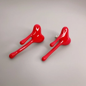 Molten Heart Stud Earrings Red Enamel Copper 18K Gold Plated With 925 Sterling Silver Earring Post Artistic Liquid Shape For Women