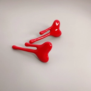 Fashionable red enamel heart stud earrings with liquid drip design for women