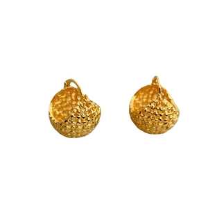 Irregular textured gold basket dome earrings with woven hollow spherical design