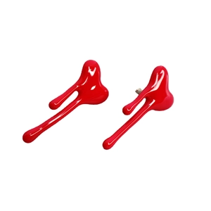 Red enamel melting heart stud earrings with glossy fluid design and S925 silver needles