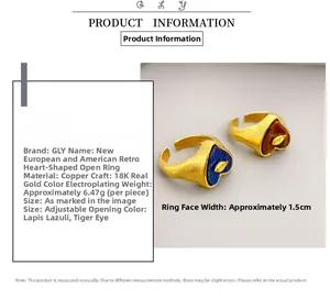 Detailansicht verstellbarer Herzringe mit Lapislazuli und Tigerauge in Gold-Optik