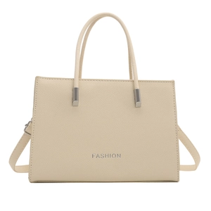 Beige Handtasche aus Kunstleder mit Litschi-Struktur und abnehmbarem Schultergurt für Damen