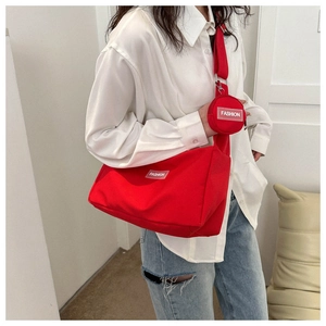 Sac à Bandoulière en Tissu Oxford pour Femme Avec Petit Porte-monnaie Rond Couleur Unie Étiquette Lettre Sac Fourre-tout Mode Urbaine