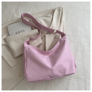 Pink PU leather half-moon hobo bag with wide adjustable shoulder strap for women