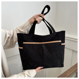 Große Kapazität Cord Einkaufstasche Für Damen Retro Freizeit Umhängetasche Mit Vordertaschen Städtisch Minimalistisch Handtasche