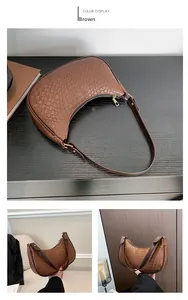 Detailed view of brown crocodile texture hobo bag with gold zipper and adjustable strap
