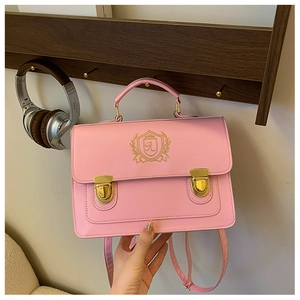 Women Vintage British Style Cambridge Bag Preppy Embroidered Shield PU Leather Small Square Shoulder Crossbody Backpack