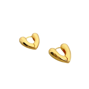 Polished 18K gold-plated brass heart-shaped hoop earrings with a sleek mirror finish