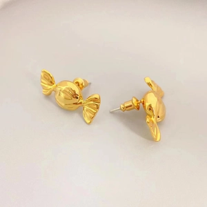 Polished 18K gold plated candy shaped stud earrings with a minimalist glossy metallic finish