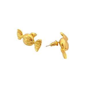 Polished 18K gold plated brass candy shaped stud earrings with 925 silver needles