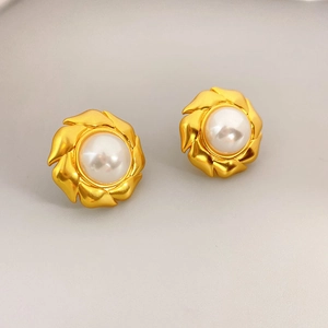 Boucles D'oreilles Clous Avec Tige En Argent Sterling 925 Cuivre Plaqué Or 18K Moulin À Vent Künstliche Perle Artificielle Rétro Femmes
