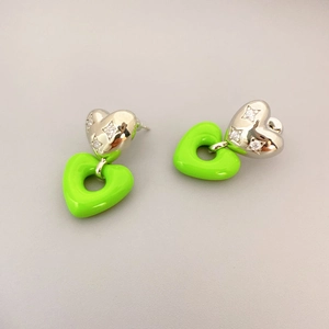 Boucles D'oreilles Pendantes En Cœur Émail Vert Avec Zircon Étoilé Et Tige En Argent Sterling 925 Bijoux Chic Romantique Pour Femmes