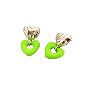 Boucles d'oreilles cœur dorées avec émail vert fluo et accents en cristal brillant