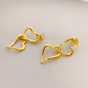 Elegant 18K gold-plated double heart interlocking drop earrings for women