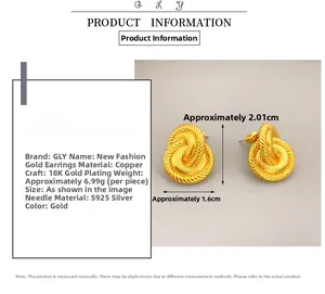 Detail of 18K gold plated spiral twist earrings with S925 silver needles and dimensions