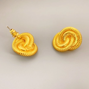 French style 18K gold plated spiral knot stud earrings with textured twist design