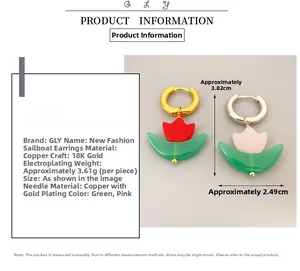 Detailed size and weight parameters of tulip flower earrings in 18K gold plated copper