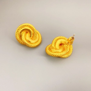 French style 18K gold plated brass twisted knot stud earrings with spiral texture