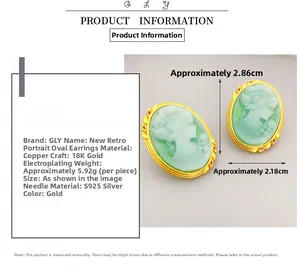 Detail specifications of vintage cameo portrait earrings with 18k gold plating details