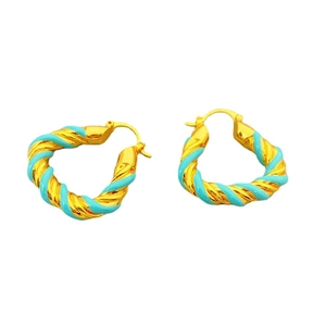 Boucles d'oreilles torsadées en émail bleu ciel et plaqué or de forme coeur