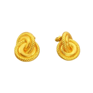 French style 18K gold plated brass spiral twist triple loop stud earrings for women