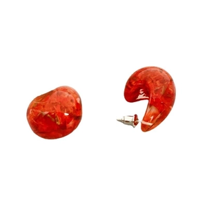 Red resin stud earrings set with marble pattern and S925 silver needles on white base
