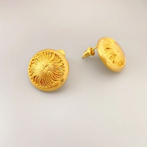 Luxury 925 silver needle round gold earrings with textured radial sunburst metal weave