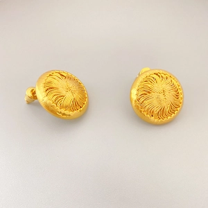 Round Stud Earrings Brass 18K Gold Plated With 925 Sterling Silver Earring Post Retro Spiral Woven Texture Women Jewelry