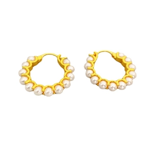 Elegant gold-tone hoop earrings with multiple white pearls for women and girls