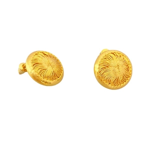 Elegant gold round stud earrings with vintage woven swirl texture and petal edges