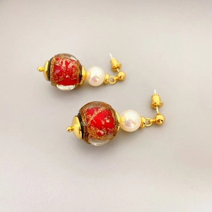 Vintage Mabe pearl earrings with gold foil glass beads and 925 silver needles