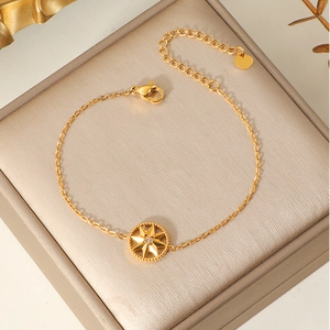 Star Compass Pendant Bracelet Gold Plated Stainless Steel Adjustable Chain With Zircon Jewelry For Women