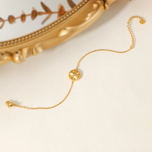 18K gold-plated stainless steel star compass bracelet with zircon and heart pendant