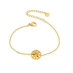 French style gold octagonal star compass bracelet with zircon on white background