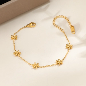 Elegante bracciale a catena con margherite in acciaio inossidabile dorato con cinque fiori