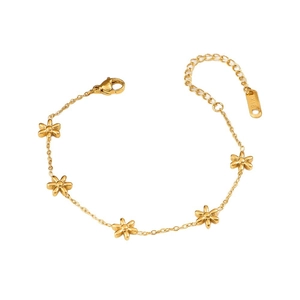 Elegante bracciale in acciaio al titanio placcato oro 18K con ciondoli a margherita