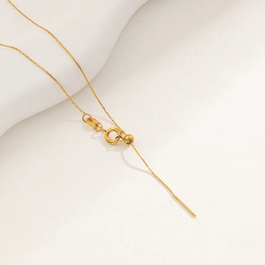 18K gold plated titanium steel adjustable needle box chain necklace with spring clasp