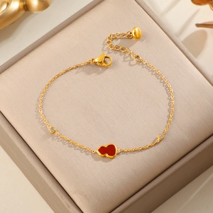 Elegant Red Gourd Pendant Bracelet Gold Plated Alloy With Cubic Zirconia Adjustable Chain For Women Daily Wear