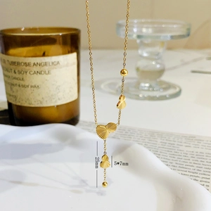 Retro Wu Lou Gourd Pendant Y-Shaped Necklace For Women Stainless Steel Gold Plated Laser Texture Elegant Dangle Jewelry