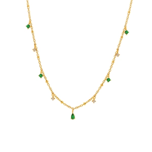 Collier plaqué or 18 carats avec pendentif goutte émeraude et pierres précieuses
