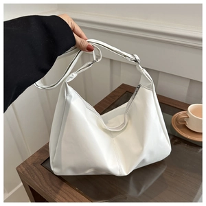 Borsa hobo minimalista in pelle PU bianca con tracolla regolabile e chiusura a zip