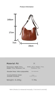 Detaillierte Maße der braunen Vintage PU-Leder Umhängetasche mit verstellbarem Schultergurt