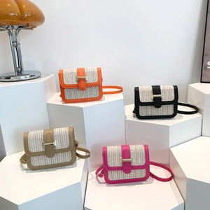 Trend stitching woven crossbody bags with H-shaped metal buckle in four vibrant colors